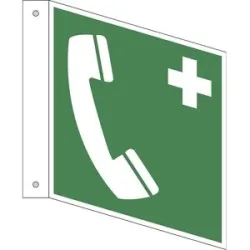 kaiserkraft Rettungszeichen, Notruftelefon, VE 10 Stk, Aluminium, Fahnenschild, 150 x 150 mm