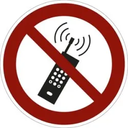 kaiserkraft Verbotszeichen, Eingeschaltete Mobilfunktelefone verboten, VE 10 Stk, Aluminium, Ø 200 mm