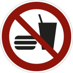 kaiserkraft Verbotszeichen, Essen und Trinken verboten, VE 10 Stk, Folie, Ø 200 mm