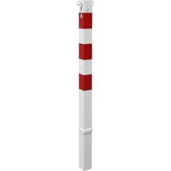 Absperrpfosten, 70 x 70 mm, herausnehmbar, zwei Ösen, mit Profilzylinder, weiß/rot Schake