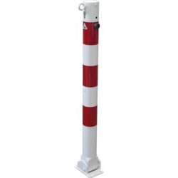 Absperrpfosten, Ø 76 mm, weiß / rot, klappbar mit Profilzylinder, mit 1 Öse Schake