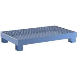 Auffangwanne für 60 l, LxBxH 800 x 1300 x 205 mm, mit Zulassung, blau pulverbeschichtet, mit Gitterrost eurokraft basic