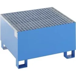 Stahl-Auffangwanne für 200-l-Fässer, LxBxH 800 x 800 x 465 mm, mit Zulassung, blau pulverbeschichtet, mit Gitterrost eurokraft basic