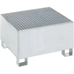 Stahl-Auffangwanne für 200-l-Fässer, LxBxH 800 x 800 x 465 mm, mit Zulassung, feuerverzinkt, mit Gitterrost eurokraft basic