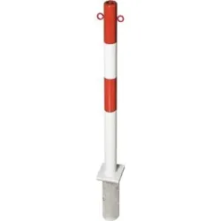 Sperrpfosten aus Stahl, zum Einbetonieren, Ø 60 mm, rot-weiß, 2 Kettenösen Moravia