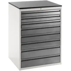 Schubladenschrank mit Teleskopführungen, Höhe 1030 mm, Schubladen 3 x 90, 3 x 120, 2 x 150 mm, lichtgrau / anthrazit, Breite 770 mm RAU