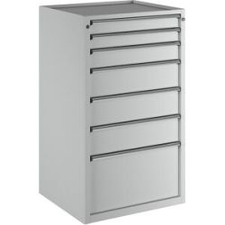 Schubladenschrank, BxT 760 x 675 mm, Schubladentraglast 100 kg, 7 Schubladen, Höhe 1280 mm, Front lichtgrau ANKE