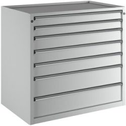 Schubladenschrank, BxT 1060 x 675 mm, Schubladentraglast 200 kg, 7 Schubladen, Höhe 980 mm, Front lichtgrau ANKE