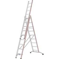 Alu-Mehrzweckleiter, Industrieausführung, 3 x 9 Sprossen, max. Arbeitshöhe 7,45 m HYMER