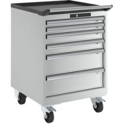 Schubladenschrank, fahrbar, BxT 564 x 572 mm, 6 Schubladen, lichtgrau LISTA