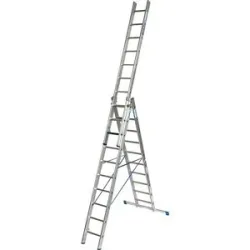 Vielzweckleiter Krause, 3-teilig, Stufen T 80 mm & Sprossen T 30 mm, Quertraverse, TRBS 2121-2, mit 3 x 10 Sprossen, Alu