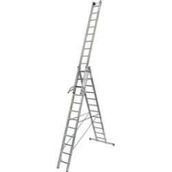 Vielzweckleiter Krause, 3-teilig, Stufen T 80 mm & Sprossen T 30 mm, Quertraverse, TRBS 2121-2, mit 3 x 12 Sprossen, Alu