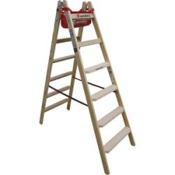 Holz-Stehleiter mit Komfort-Stufen, beidseitig begehbar, 2 x 6 Stufen euroline