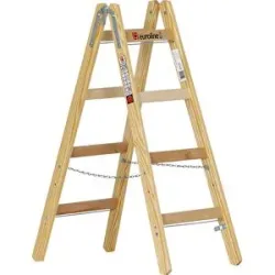 Holz-Sprossen-Stehleiter, mit Eimerhaken, 2 x 4 Sprossen euroline