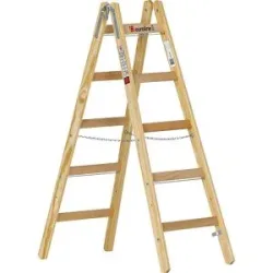 Holz-Sprossen-Stehleiter, mit Eimerhaken, 2 x 5 Sprossen euroline