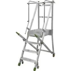 kaiserkraft Mobile Alu-Podesttreppe, klappbar, mit gerieften Aluminiumstufen, 4 Stufen inkl. Plattform