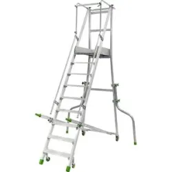 kaiserkraft Mobile Alu-Podesttreppe, klappbar, mit gerieften Aluminiumstufen, 9 Stufen inkl. Plattform