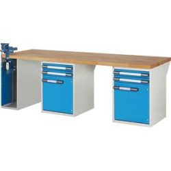 Werkbank, Baukastensystem Serie 7000, 4 Schubladen, 2 Türen, 1 Schraubstock (Klapp-Lift) linksseitig, BxT 2500 x 900 mm eurokraft pro