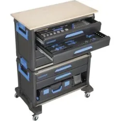 Werkzeugmobil WorkMo, Breite 845 mm, 6 Schubladen, HxT 1140 x 550 mm, mit Werkzeugsortiment 110-teilig GEDORE