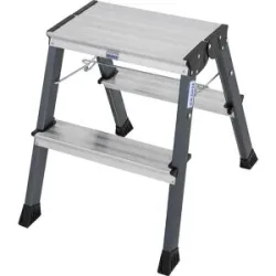 kaiserkraft TREPPY Doppel-Klapptritt, Aluminium-Stufen gerieft, beidseitig 2 Stufen