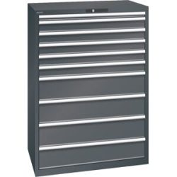 ESD-Schubladenschrank, BxTxH 1023 x 725 x 1450 mm, 10 Schubladen, Traglast 200 kg / 1 x 50 mm mit 75 kg, anthrazitgrau LISTA