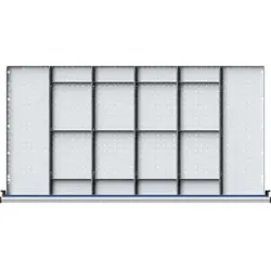 Schubladeneinteilung, für Höhen 180 - 360 mm, für Breite 1200 mm, 5 Trennwände, 15 Steckwände ANKE