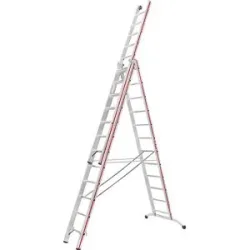 Alu-Mehrzweckleiter, Industrieausführung mit Kopffahrwerk, 3 x 12 Sprossen, max. Arbeitshöhe 9,34 m HYMER