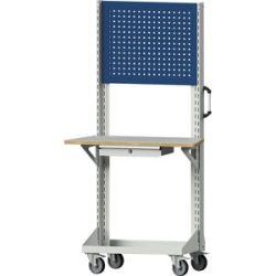 Werkzeug- und Materialwagen, mit Lochplatte, Arbeitsplatte, Schublade, blau ANKE