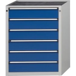 Schubladenschrank ohne Platte, Breite 910 mm, 6 Schubladen à 150 mm, Front enzianblau ANKE