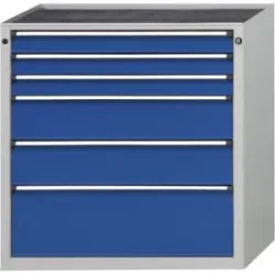 Schubladenschrank ohne Platte, Breite 910 mm, 6 Schubladen, Front enzianblau ANKE