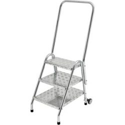 Stahlrohr-Tritt, mit Handlauf und Rollen, 3 Stufen, verzinkt eurokraft pro