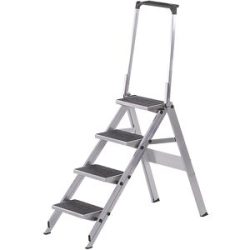 kaiserkraft Alu-Klapptreppe, Stufen Alu mit PVC-Belag, mit Sicherheitsbügel, 4 Stufen