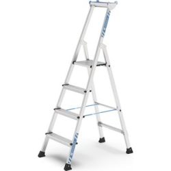 Profi-Stufenleiter, einseitig begehbar, Aluminium eloxiert, mit Werkzeugablage, für Handwerk und Industrie, 4 Stufen inkl. Plattform ZARGES