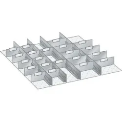 Schubladeneinteilungsmaterial-Set, 4 Schlitzwände und 21 Trennbleche, 25-teilig, für Fronthöhe 50 mm LISTA