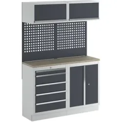 kaiserkraft Werkstattschranksystem mit Flügeltür- und Schubladenunterschrank, BxT 1360 x 460 mm, lichtgrau / anthrazitgrau