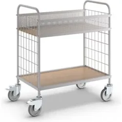 Büro-Etagenwagen, Tragfähigkeit 150 kg, mit 2 Etagen, 4 Lenkrollen, 2 mit Doppelstopp, Rad-Ø 100 mm eurokraft pro