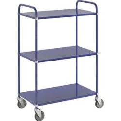 Leichter Etagenwagen Höhe 1445 mm, mit 3 Metallböden, blau, 4 Lenkrollen Kongamek