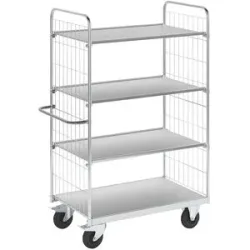 Flexibler Etagenwagen, mit 4 Böden, Länge 1190 mm, Lenkrollen mit Stopp Kongamek