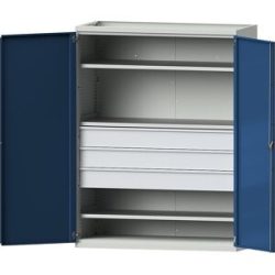 Schwerlastschrank JUMBO mit 3 Fachböden, 3 Schubladen à 180 mm, HxBxT 1950 x 1484 x 690 mm ANKE