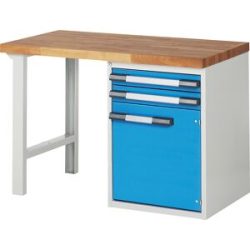 Werkbank, Baukastensystem Serie 7000, 2 Schubladen, 1 Schrank, Tiefe 700 mm, BxT 1250 x 700 mm eurokraft pro