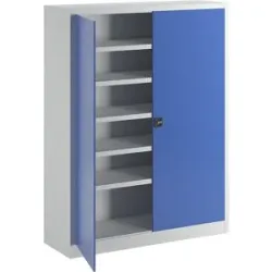Ball-Flügeltürschrank, Höhe 1950 mm, mit Vollblech-Türen, Breite 1500 mm, grau / blau Pavoy