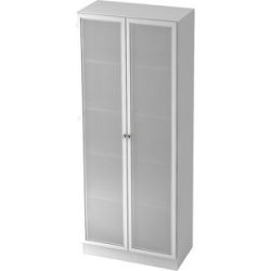 kaiserkraft Glastürenschrank, 4 Fachböden, BxT 800 x 420 mm, weiß