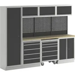 kaiserkraft Schranksystem, 1 Schrank, 3 Unterbauschränke, 3 Hängeschränke, anthrazitgrau
