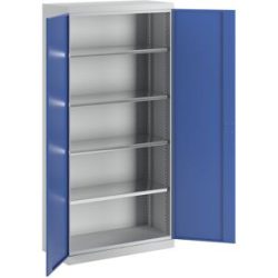 Materialschrank, Tiefe 450 mm, 4 Fachböden und Vollblechtüren, Türen blau eurokraft pro