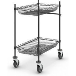 kaiserkraft Drahtgitter-Tischwagen, schwarz, mit 2 Körben, LxBxH 760 x 460 x 1025 mm