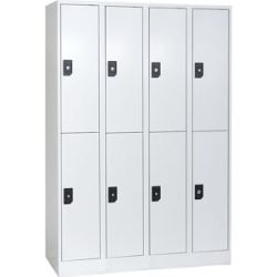 Doppelstock-Spind Stuttgart, 4 Abteile, B 1200 mm, lichtgrau / lichtgrau Wolf