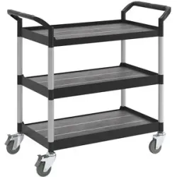 kaiserkraft Allzweckwagen, 3 Etagen, Tragfähigkeit 250 kg, LxBxH 850 x 480 x 1000 mm, schwarz