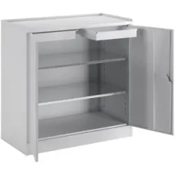 Werkzeugschrank, mit 2 Schubladen, 2 durchgehenden Fachböden, lichtgrau RAL 7035 eurokraft basic