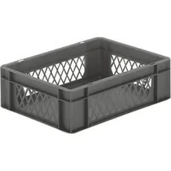 kaiserkraft Euro-Format-Stapelbehälter, Wände durchbrochen, Boden geschlossen, LxBxH 400 x 300 x 120 mm, grau, VE 5 Stk