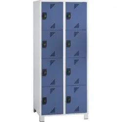 4er-Schließfachschrank Bremen, 2 Abteile, lichtgrau / brillantblau, Breite 800 mm, 8 Fächer eurokraft pro